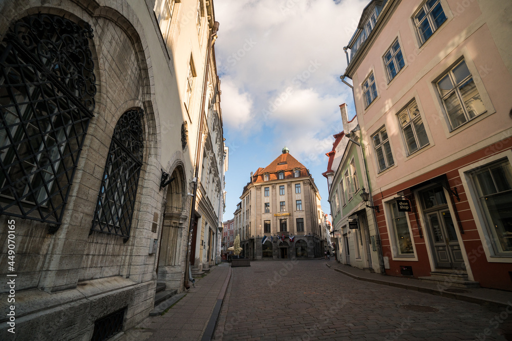 Tallinn, Estonia - July 25, 2021: Walking through the streets of Tallinn in the old town in summer, European destination