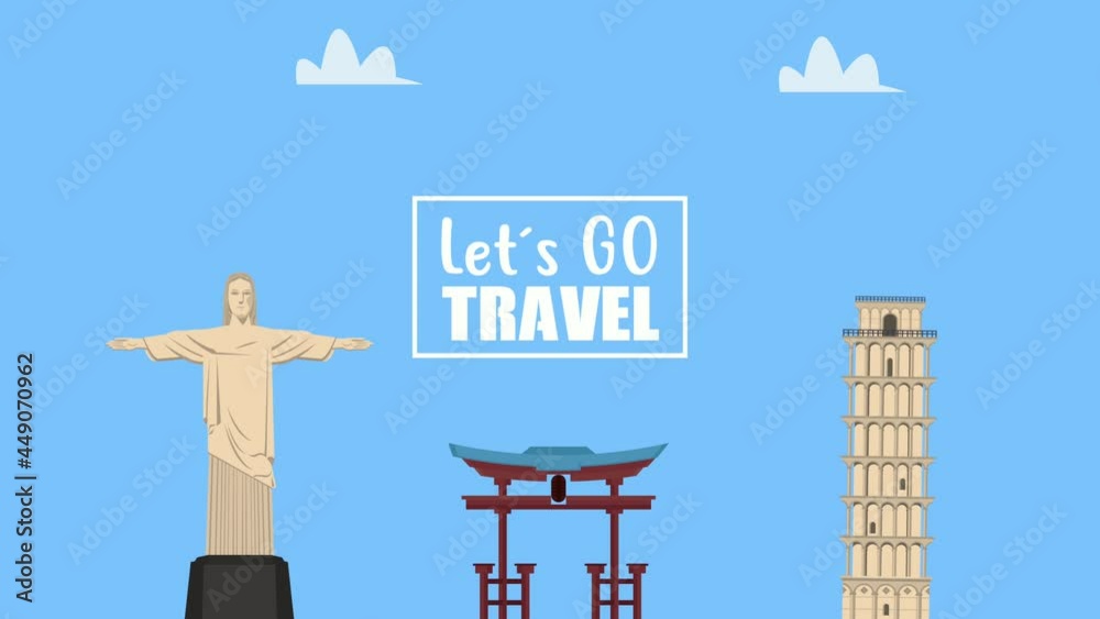 lets go travel lettering seal with landmarks