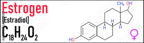 Estradiol (estrogen) female sex hormone molecule. Skeletal formula