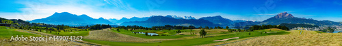 Panorama of mount Rigi and Pilatus with view of golf course in Meggen, Switzerland!