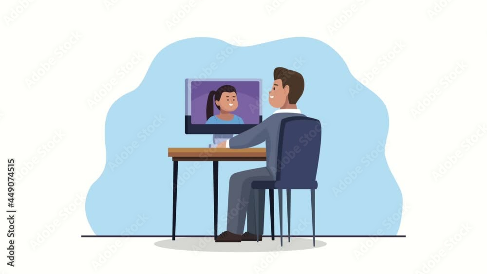 couple communicating with desktop animation couple communicating with desktop animation