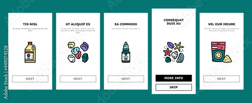 Resin Art Creation Onboarding Mobile App Page Screen Vector. Chemical Liquid And Powder, Scotch Tape And Container, Gloves And Protective Facial Mask For Resin Art Illustrations