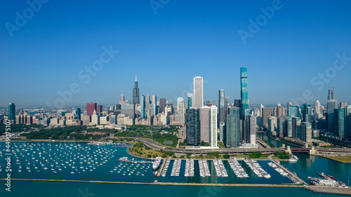 Chicago Skyline on Clear Summer Day From Drone