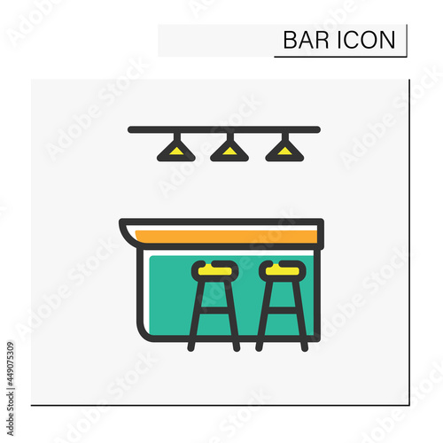 Bar counter color icon. Pub, diner, coffee shop, restaurant interior, furniture. Cocktail party and drinking establishment concept. Isolated vector illustration
