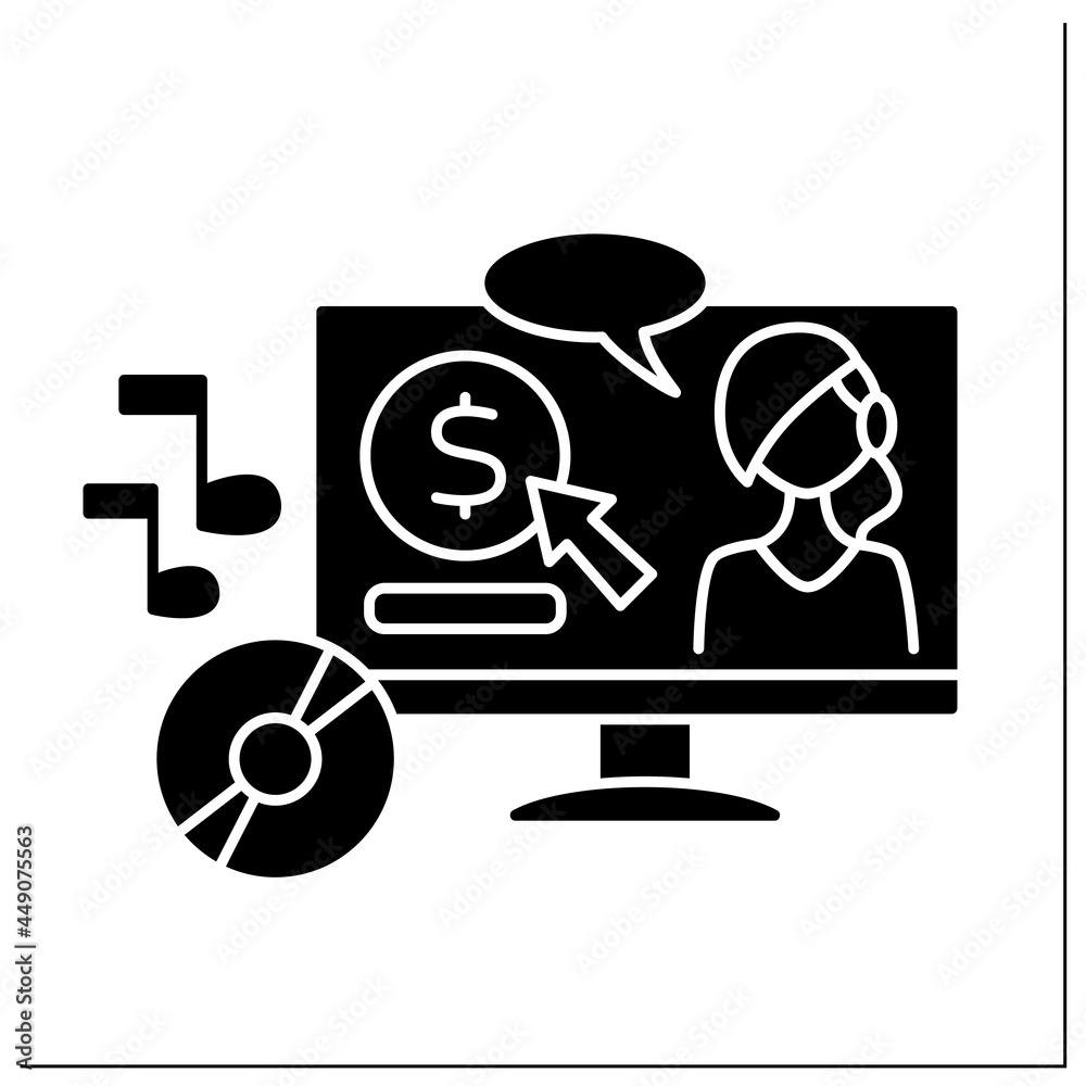 Music maker glyph icon. Donations for music creators. Support musicians. Art development. Virtual tips concept. Filled flat sign. Isolated silhouette vector illustration