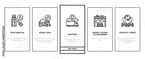 Car Painting Service Onboarding Mobile App Page Screen Vector. Car Painting And Fixing, Plastic Bumper Repair And Paint, Headlight Restoration And Clear Coating Illustrations