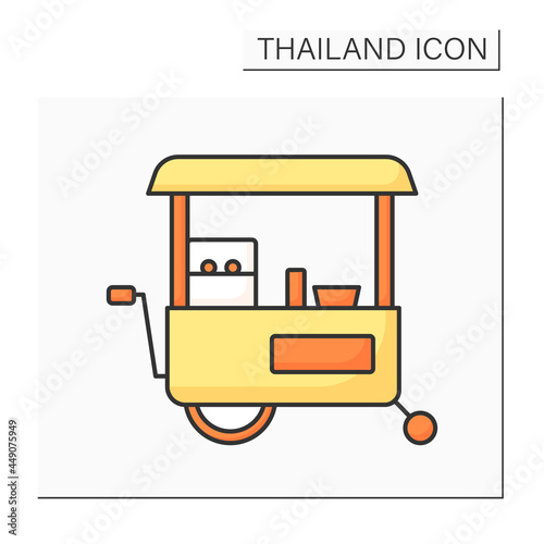 Food cart color icon. Fast food transport. Mobile catering and meal vending services. Tuk tuk. Thailand concept. Isolated vector illustration 