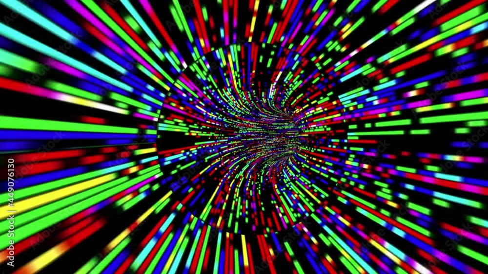 Driving through the Colorful light rays tunnel Driving through the Colorful light rays tunnel