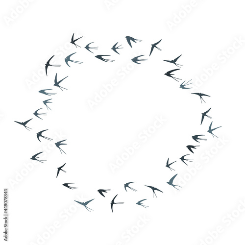 Flying swallow birds silhouettes vector illustration. Migratory martlets school isolated on white.