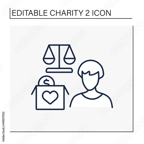 Advocacy charities line icon.Consultation, protection and support from advocates. Law, policy to charitable purpose.Charity concept. Isolated vector illustration. Editable stroke