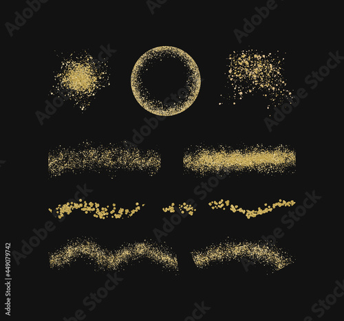Gold glitter brush stroke confetti stripes. Vector illustration set.
