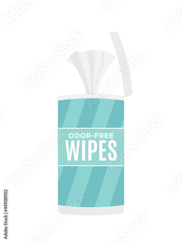 Disinfecting Wipes, Vector Odor-Free Disinfecting Wipes Container, Container, Coronavirus Wipes, 100% Antibacterial Packaging. Wet Wipes Icon Illustration Background