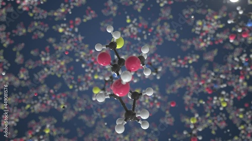 Captopril molecule, conceptual molecular model. Scientific looping 3d animation photo