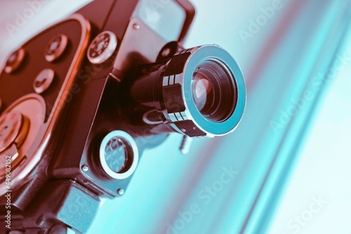 Vintage old movie camera with copy space