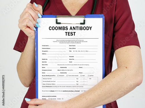 Healthcare concept about COOMBS ANTIBODY TEST with sign on the piece of paper. photo