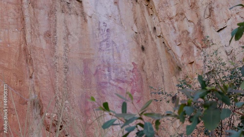 low angle shot of aboriginal rock art at nitmiluk gorge, also known as katherine gorge of nitmiluk national park in the northern territory photo