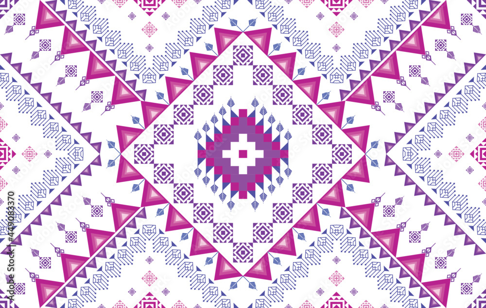 Fototapeta premium Ikat geometric Indian ethnic pattern design for background, fabric, clothing, wrapping, textile, texture, decoration, wallpaper, native, boho, mandala, traditional embroidery vector background