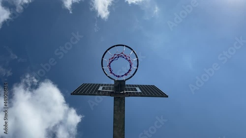 Basketball miss with a rebound from the metal board. view from below