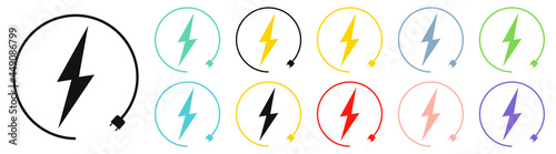 Free Download Electric car charging icons, graphic design template, lightning bolt. Parking with electric charge signs, vector illustration - GFXLoad