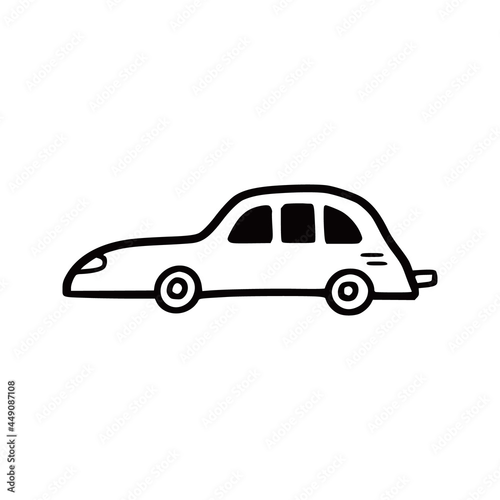 Fototapeta premium Doodle car. Funny sketch scribble style. Hand drawn toy car vector illustration.
