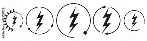 Electric car charging and renewable energy icons, graphic design template, lightning bolt, vector illustration