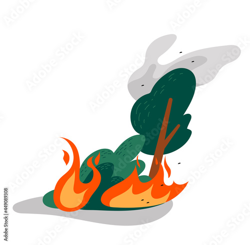 Mountains are on fire and smoke is rising. single image. flat design style minimal vector illustration.