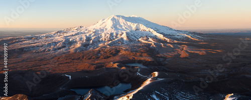 Winter sunrise, Mount Ruapehu from the summit of Ngauruhoe, Tongariro National Park