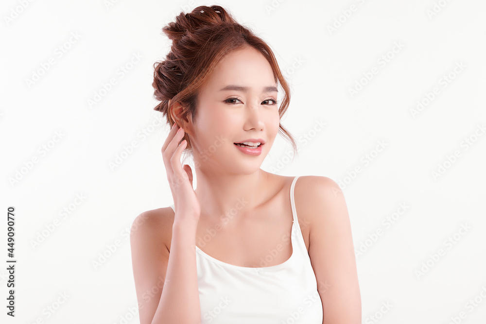 Beautiful young asian woman with clean fresh skin on white background, Face care, Facial treatment, Cosmetology, beauty and spa, Asian women portrait. Beautiful young asian woman with clean fresh skin on white background, Face care, Facial treatment, Cosmetology, beauty and spa, Asian women portrait.