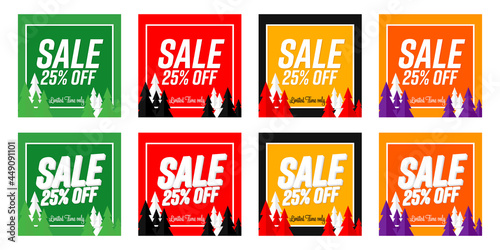 Sale 25% off, posters design template, Xmas season best offer. Christmas discount banners for online shop, vector illustration.