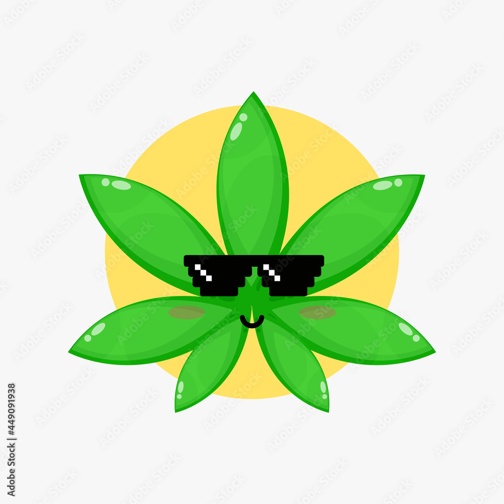 Cute marijuana character wearing pixel glasses Cute marijuana character wearing pixel glasses