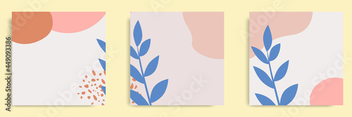 Set of abstract organic fluid floral background template and layout in square shape for multipurpose usage web and print, banner, cover in pink peach pastel color