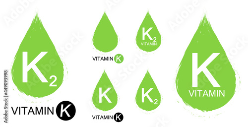 Vitamin K and K2, set isolated symbols, vector illustration