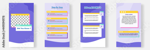 Social media faq, question, answer stories banner layout template with geometric shape background and bubble message design element in purple yellow white color. Vector illustration
