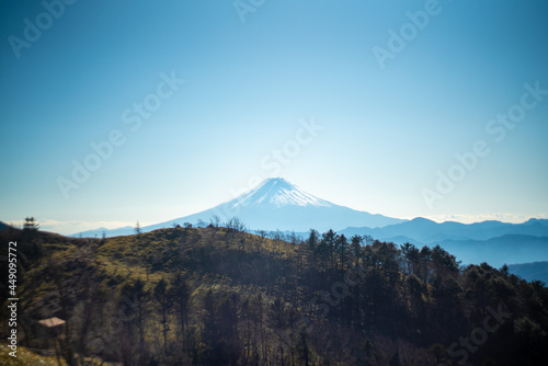                                                                                                                             A view of mountain climbing to see Mt. Fuji from Daibosatsu Ridge in Tanbayama Village  Kitatsuru-gun  Koshu City  Yamanashi Prefecture.