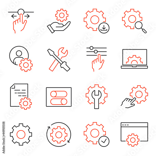 Setup and Settings icon set. Setup and Settings pack symbol vector elements for infographic web