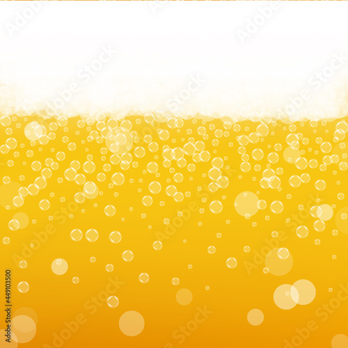 Beer foam. Craft lager splash. Oktoberfest background. Orange menu concept. Shiny pint of ale with realistic bubbles. Cool liquid drink for pub. Yellow cup for oktoberfest foam.