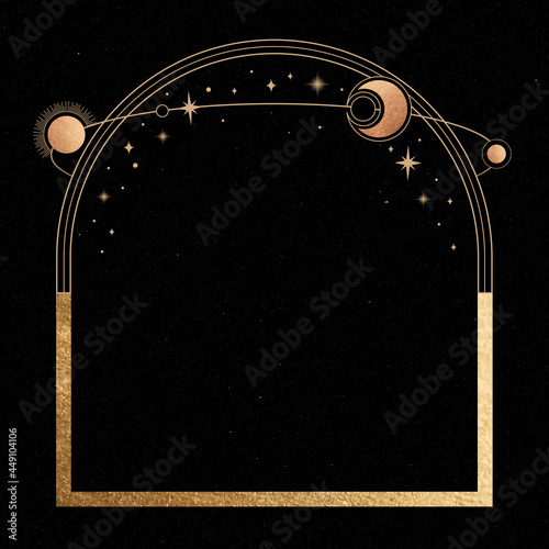Mystical golden frame on black background vector