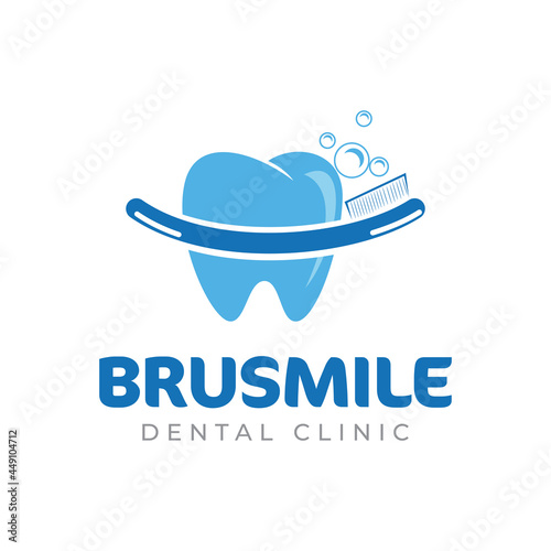 brusmile dental clinic logo, cleaning tooth and  toothbrush arch vector