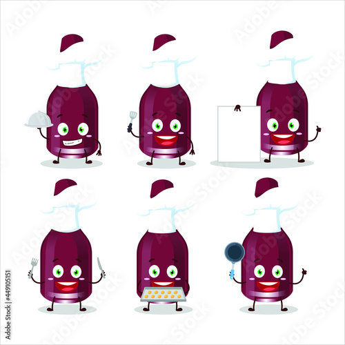 Cartoon character of ginjiha bottle with various chef emoticons. Vector illustration photo