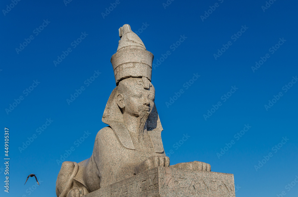 An ancient statue of the Sphinx in St. Petersburg.