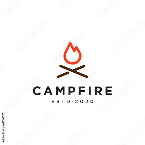 hipster campfire wood and flame simple line logo icon vector Illustration design 