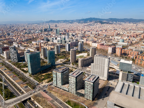 Aerial view of Barcelona cityscape with a modern apartment buildings  Spain