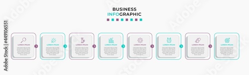 Vector Infographic design business template with icons and 8 options or steps. Can be used for process diagram, presentations, workflow layout, banner, flow chart, info graph