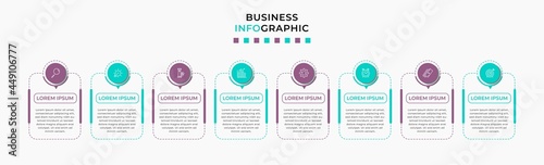 Vector Infographic design business template with icons and 8 options or steps. Can be used for process diagram, presentations, workflow layout, banner, flow chart, info graph