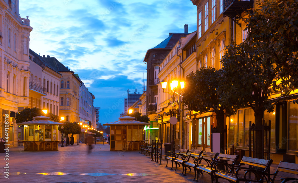 City landscape with low-rise buildings in Gyor, Hungary