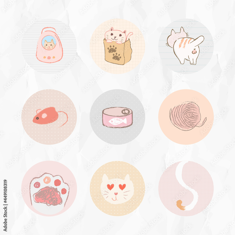 Cat story highlights icon set for social media vector