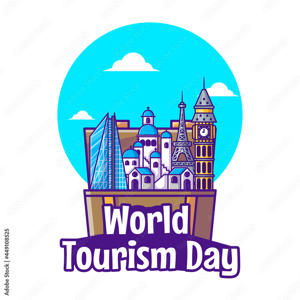 Illustrations of World Tourism Day. World Tourism Day, Building and Landmark Icon Concept