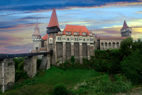 Image of Corvin Castle on the mountain in Romania. © JackF