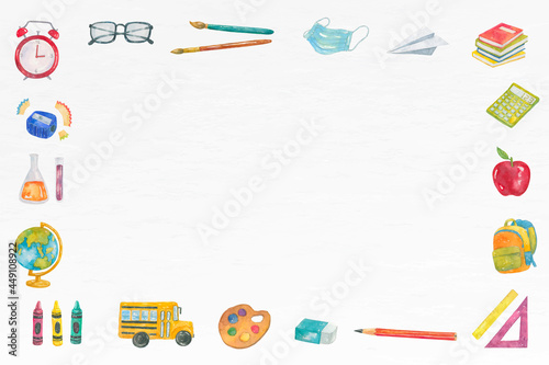 Education frame vector in watercolor back to school theme