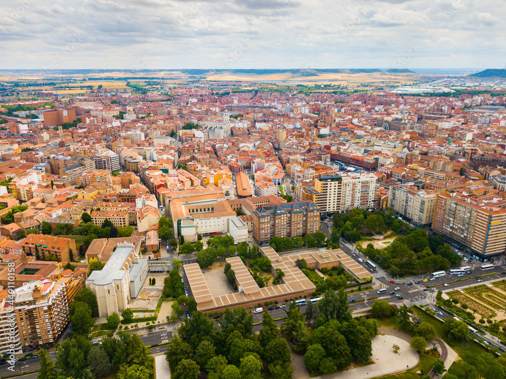Aerial cityscape of Spanish city Valladolid in autonomous community of Castile and Leon